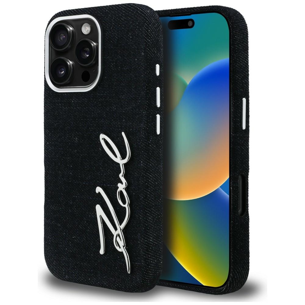 iTok webáruház - Karl Lagerfeld Karl Lagerfeld Signature Jeans farmerhatású tok iPhone 16 Pro készülékhez (fekete) 1 Karl Lagerfeld FW Jeans Signature Logo iPhone 16 Pro Case (fekete)