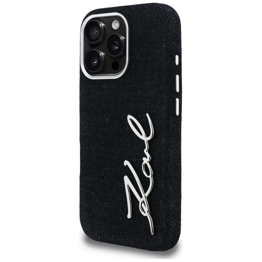 iTok webáruház - Karl Lagerfeld Karl Lagerfeld Signature Jeans farmerhatású tok iPhone 16 Pro készülékhez (fekete) 2 Karl Lagerfeld FW Jeans Signature Logo iPhone 16 Pro Case (fekete)