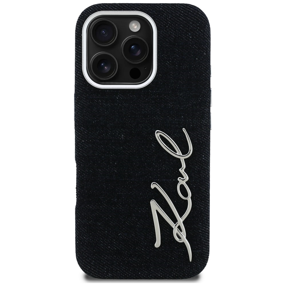 iTok webáruház - Karl Lagerfeld Karl Lagerfeld Signature Jeans farmerhatású tok iPhone 16 Pro készülékhez (fekete) 3 Karl Lagerfeld FW Jeans Signature Logo iPhone 16 Pro Case (fekete)