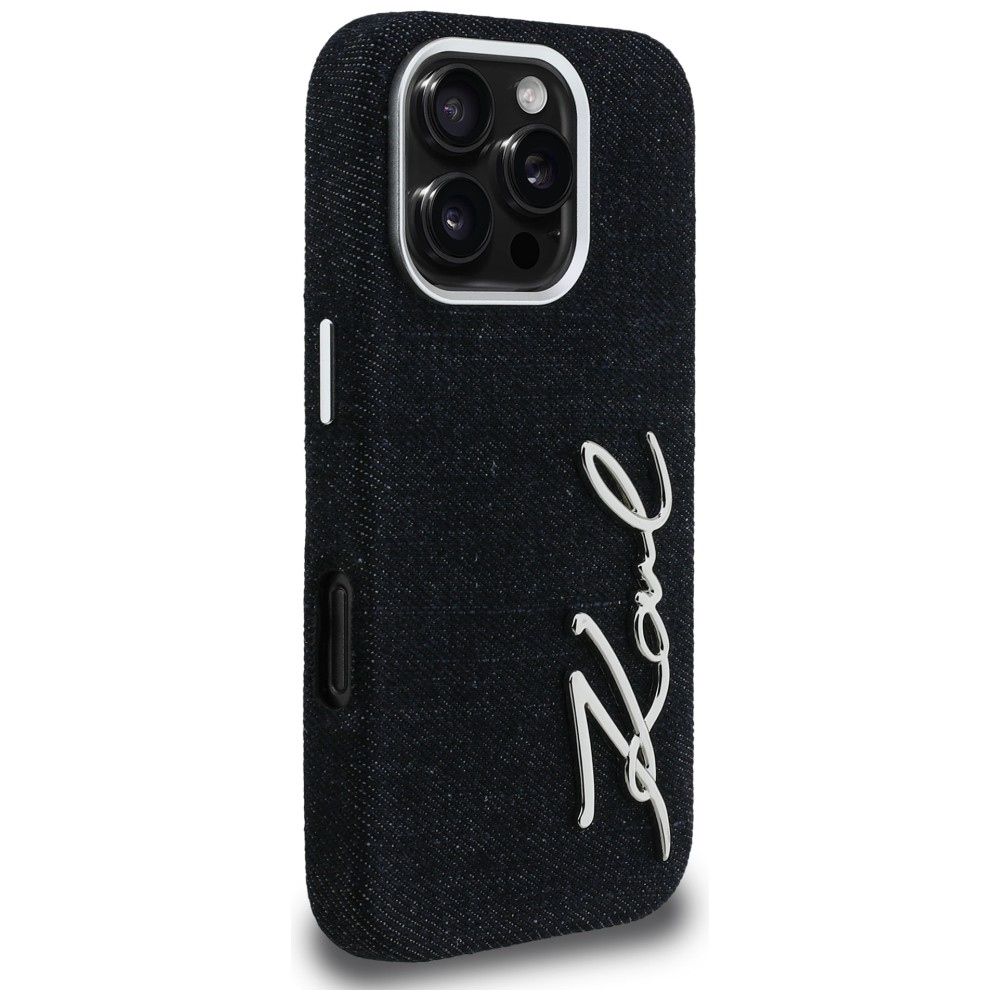 iTok webáruház - Karl Lagerfeld Karl Lagerfeld Signature Jeans farmerhatású tok iPhone 16 Pro készülékhez (fekete) 4 Karl Lagerfeld FW Jeans Signature Logo iPhone 16 Pro Case (fekete)