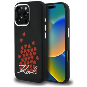 Karl Lagerfeld Silicone Heart Sign Logo MagSafe tok iPhone 16 Pro készülékhez (fekete)