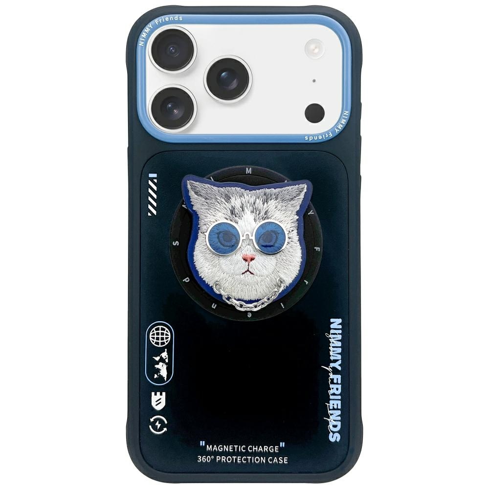 iTok webáruház - Hurtel Nimmy Glasses Cool Cat MagSafe tok iPhone 17-hez (fekete és kék) 1 Nimmy Glasses Cool Cat MagSafe Case for iPhone 17 (fekete és kék)