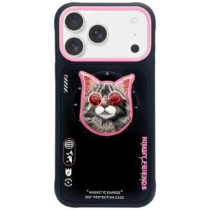 Nimmy Glasses Cool Cat MagSafe tok iPhone 17-hez (fekete és rózsaszín)
