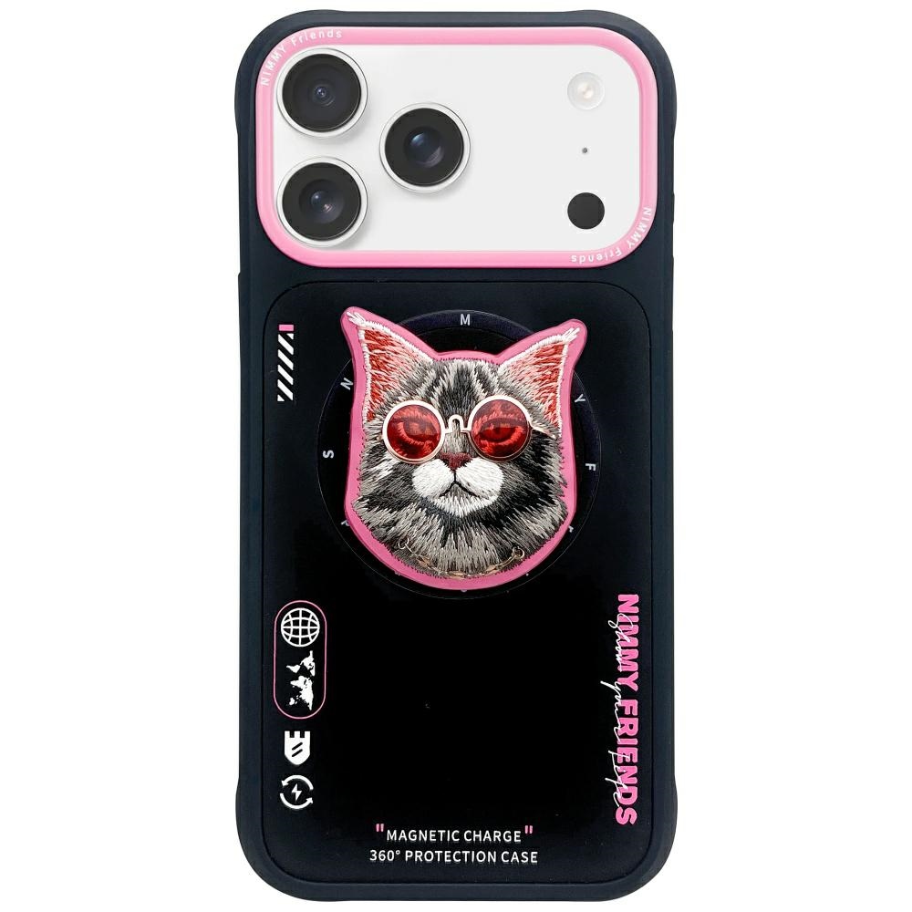 iTok webáruház - Hurtel Nimmy Glasses Cool Cat MagSafe tok iPhone 17-hez (fekete és rózsaszín) 1 Nimmy Glasses Cool Cat MagSafe Case for iPhone 17 (fekete és rózsaszín)