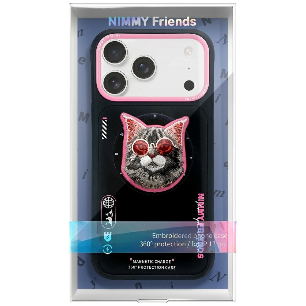 iTok webáruház - Hurtel Nimmy Glasses Cool Cat MagSafe tok iPhone 17-hez (fekete és rózsaszín) 2 Nimmy Glasses Cool Cat MagSafe Case for iPhone 17 (fekete és rózsaszín)