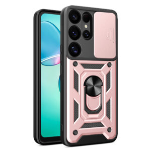 Hybrid Armor Camshield tok kamerafedéllel és fémgyűrűvel Samsung Galaxy S25 Ultra készülékhez (rózsaszín)