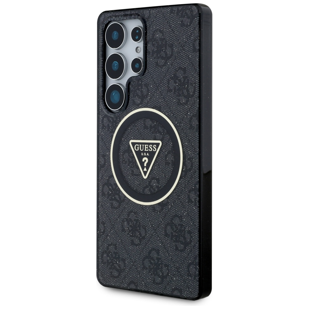 iTok webáruház - Guess Guess 4G Glitter Triangle Buttons MagSafe tok Samsung Galaxy S25 Ultra készülékhez, fekete 2 Guess 4G Glitter Triangle Buttons MagSafe Case for Samsung Galaxy S25 Ultra Black