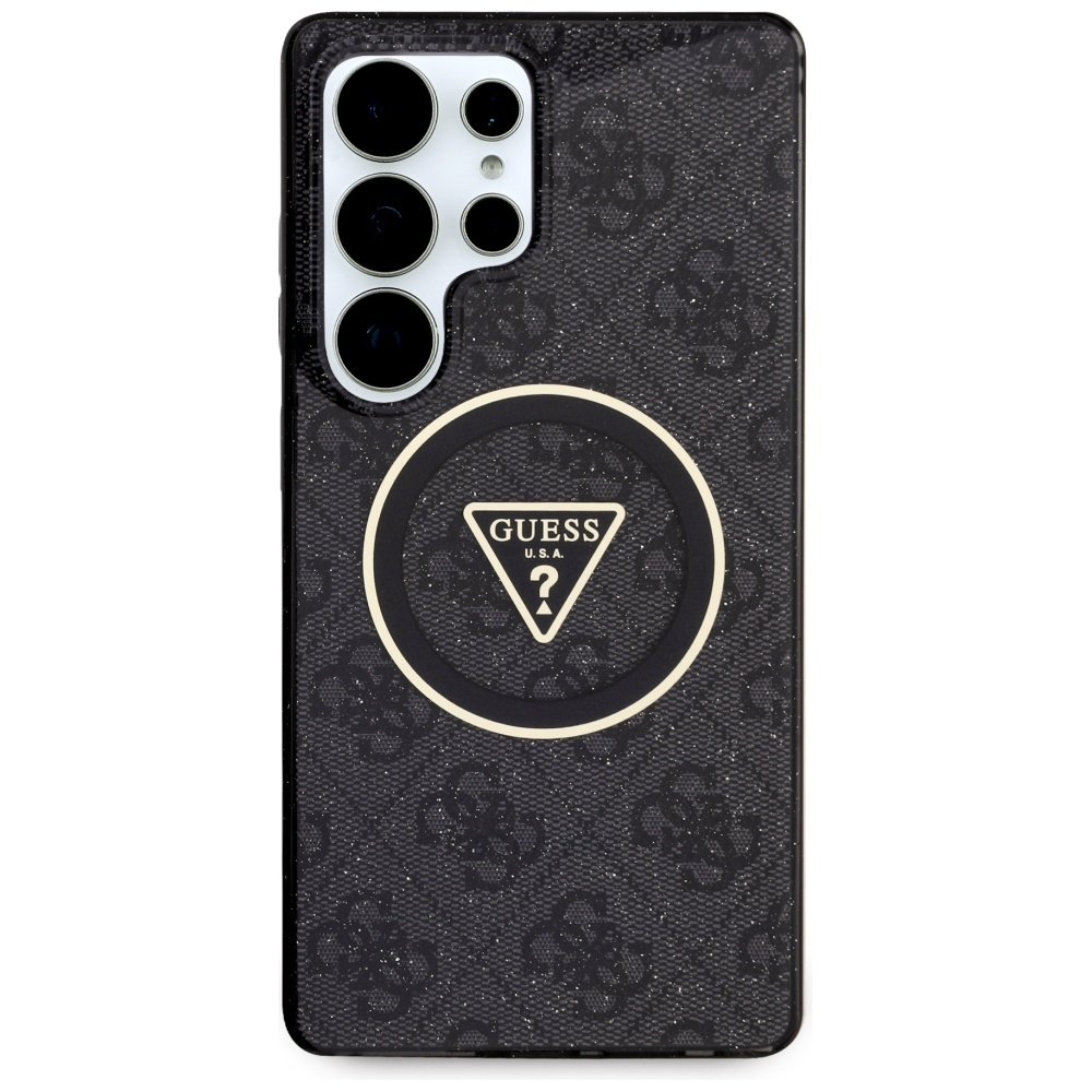 iTok webáruház - Guess Guess 4G Glitter Triangle Buttons MagSafe tok Samsung Galaxy S25 Ultra készülékhez, fekete 3 Guess 4G Glitter Triangle Buttons MagSafe Case for Samsung Galaxy S25 Ultra Black