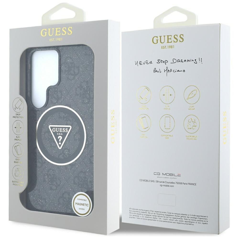 iTok webáruház - Guess Guess 4G Glitter Triangle Buttons MagSafe tok Samsung Galaxy S25 Ultra készülékhez, fekete 8 Guess 4G Glitter Triangle Buttons MagSafe Case for Samsung Galaxy S25 Ultra Black