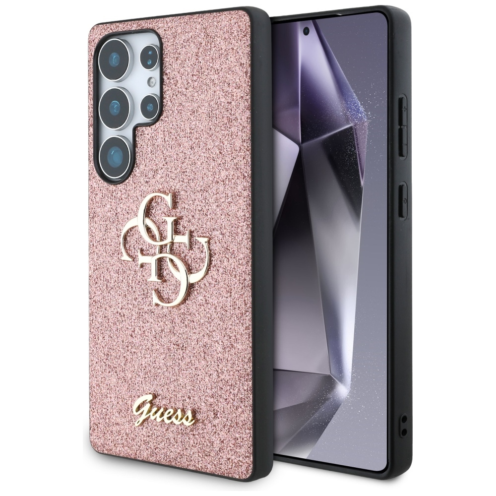 iTok webáruház - Guess Guess Fixed Glitter Big 4G Metal Logo tok Samsung Galaxy S25 Ultra készülékhez – rózsaszín 1 Guess Fixed Glitter Big 4G Metal Logo Case for Samsung Galaxy S25 Ultra Pink