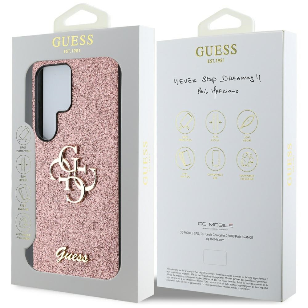iTok webáruház - Guess Guess Fixed Glitter Big 4G Metal Logo tok Samsung Galaxy S25 Ultra készülékhez – rózsaszín 8 Guess Fixed Glitter Big 4G Metal Logo Case for Samsung Galaxy S25 Ultra Pink