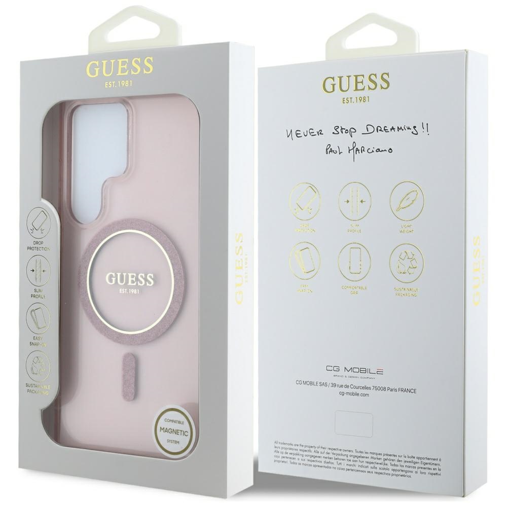 iTok webáruház - Guess Guess Glitter Circle Classic Logo MagSafe tok Samsung Galaxy S25 Ultra készülékhez (rózsaszín) 8 Guess Glitter Circle Classic Logo MagSafe case for Samsung Galaxy S25 Ultra (rózsaszín)