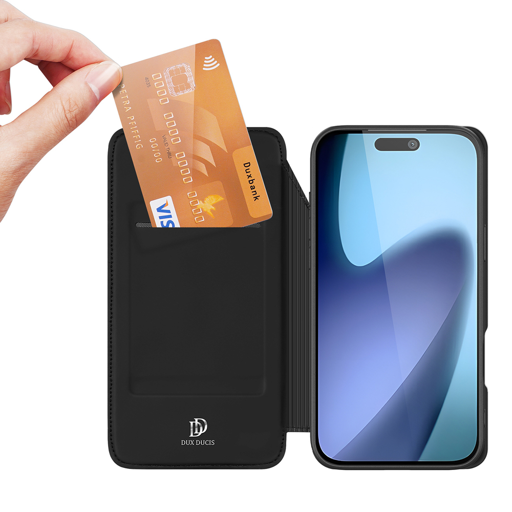iTok webáruház - Dux Ducis Dux Ducis Skin Pro tok iPhone 17 Air készülékhez, kártyatartóval és állvánnyal (fekete) 3 Dux Ducis Skin Pro Case for iPhone 17 Air with Flip and Card Slot (fekete)