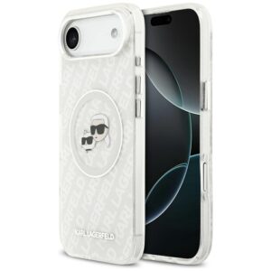Karl Lagerfeld IML Glitter Karl & Choupette Heads Logo MagSafe tok iPhone Air készülékhez (szürke)