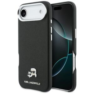 Karl Lagerfeld Karl & Choupette Head Pins Saffiano MagSafe tok iPhone Airhez (fekete)