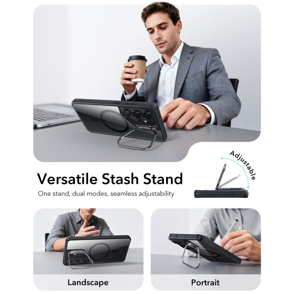 iTok webáruház - ESR ESR Classic Hybrid Kickstand MagSafe tok Samsung Galaxy S26 Ultra (átlátszó fekete) 3 ESR Classic Hybrid Kickstand MagSafe Case for Samsung Galaxy S26 Ultra (átlátszó fekete)