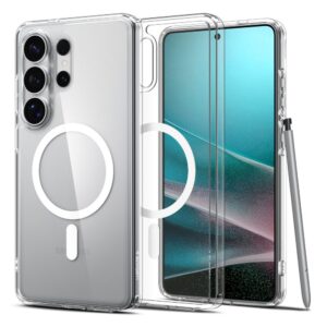 Spigen Ultra Hybrid Mag MagSafe tok Samsung Galaxy S26 Ultra készülékhez (átlátszó és fehér)