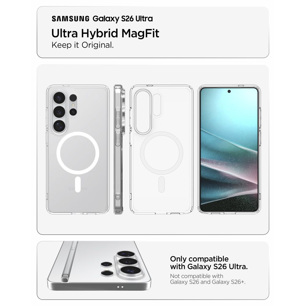 iTok webáruház - Spigen Spigen Ultra Hybrid Mag MagSafe tok Samsung Galaxy S26 Ultra készülékhez (átlátszó és fehér) 4 Spigen Ultra Hybrid Mag MagSafe Case for Samsung Galaxy S26 Ultra (átlátszó és fehér)