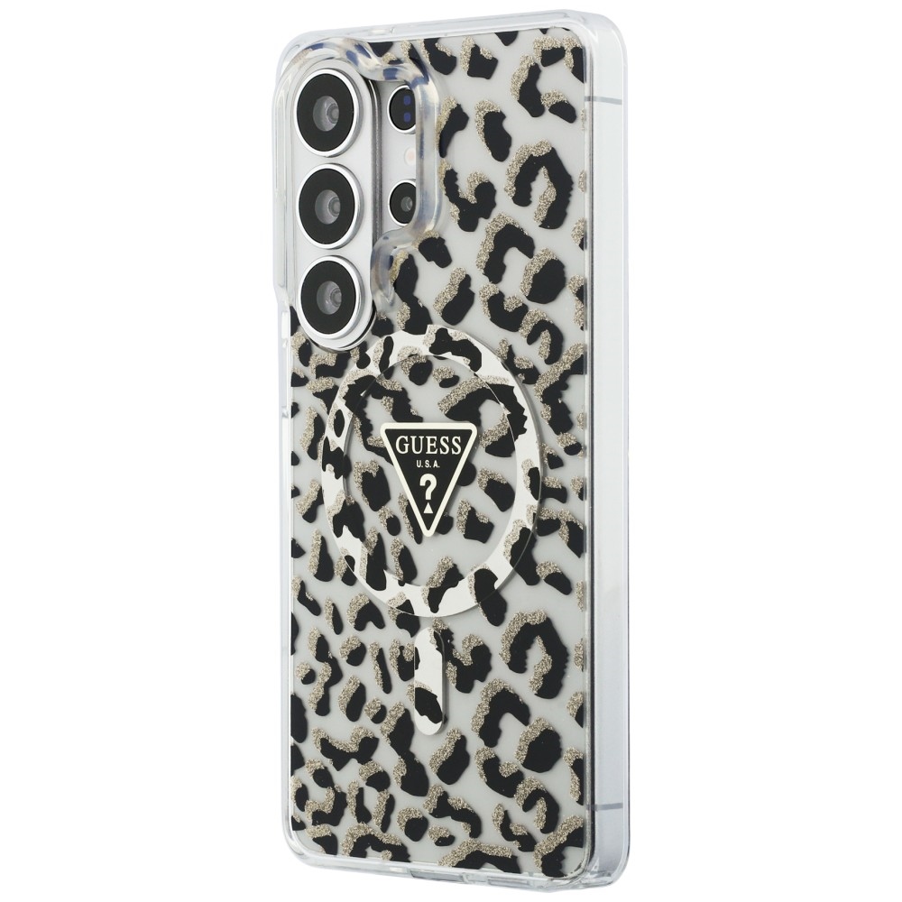 iTok webáruház - Guess Guess IML Leopard Triangle MagSafe tok Samsung Galaxy S26 Ultra (fekete) 2 Guess IML Leopard Print Triangle MagSafe Case for Samsung Galaxy S26 Ultra (fekete)
