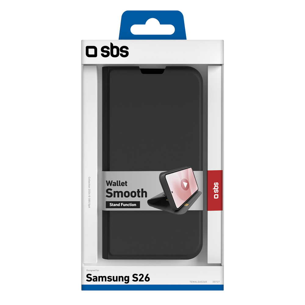iTok webáruház - SBS SBS Wallet Smooth könyvtok Samsung Galaxy S26 készülékhez (fekete) 2 SBS Wallet Smooth Case for Samsung Galaxy S26 with Flip (fekete)