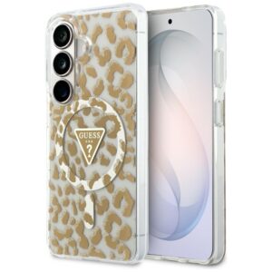 Guess IML Leopard Print Triangle MagSafe tok Samsung Galaxy S26 készülékhez (barna)