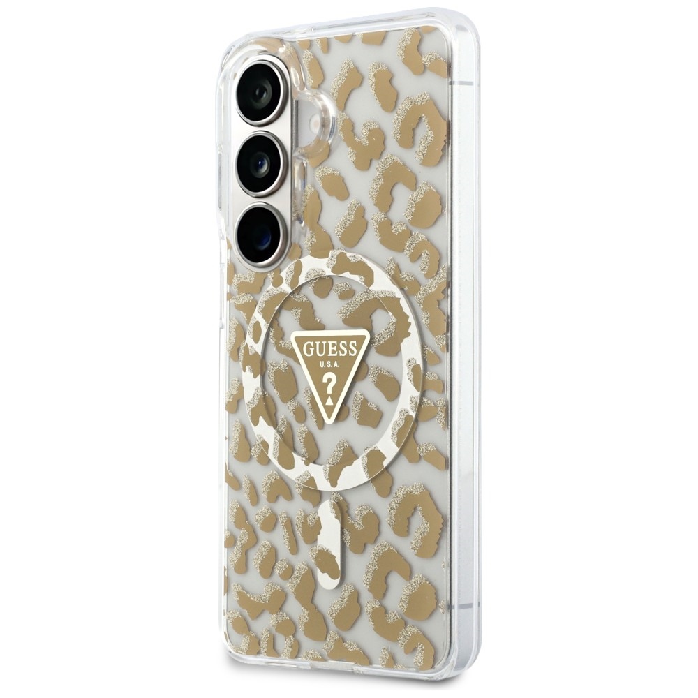 iTok webáruház - Guess Guess IML Leopard Print Triangle MagSafe tok Samsung Galaxy S26 készülékhez (barna) 2 Guess IML Leopard Print Triangle MagSafe Case for Samsung Galaxy S26 (barna)