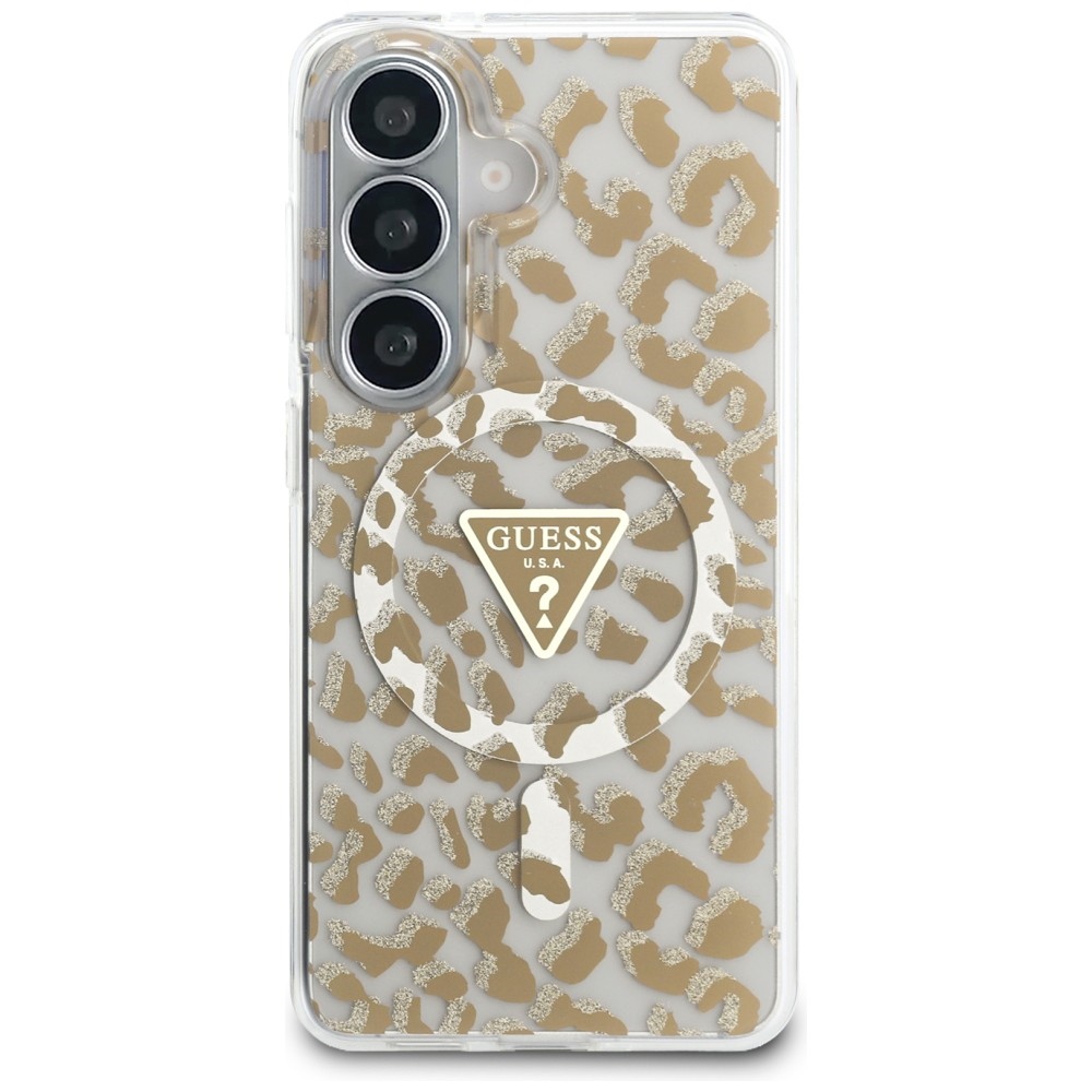 iTok webáruház - Guess Guess IML Leopard Print Triangle MagSafe tok Samsung Galaxy S26 készülékhez (barna) 3 Guess IML Leopard Print Triangle MagSafe Case for Samsung Galaxy S26 (barna)