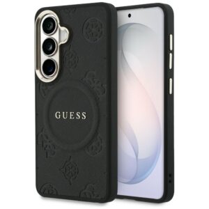 Guess Saffiano Peony Embossed Ring MagSafe tok Samsung Galaxy S26-hoz (fekete)