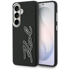 Karl Lagerfeld Grained Signature Metal Resin Logo tok Samsung Galaxy S26-hoz (fekete)