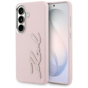 Karl Lagerfeld Grained Signature Metal Resin Logo tok Samsung Galaxy S26 készülékhez (rózsaszín)