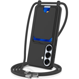 Samsung Galaxy S26 TPU tok kártyatartóval és keresztpánttal (fekete)