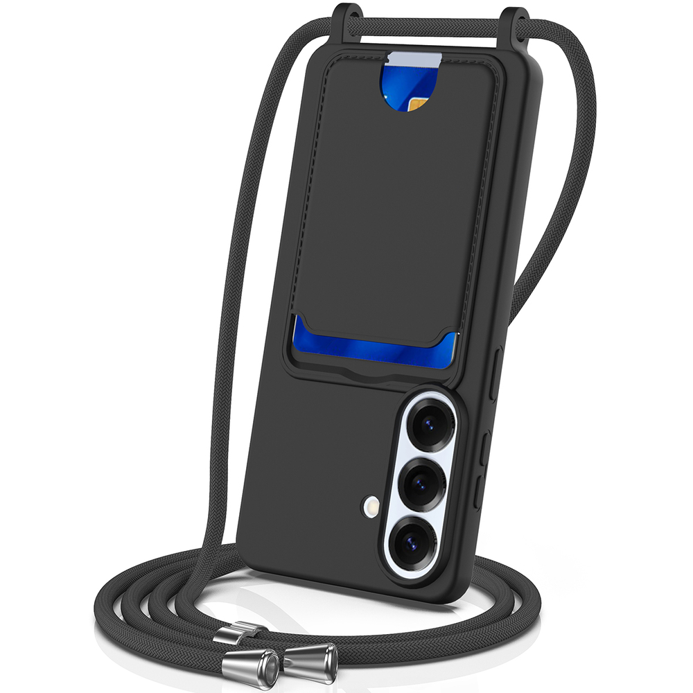 iTok webáruház - Samsung Samsung Galaxy S26 TPU tok kártyatartóval és keresztpánttal (fekete) 1 Samsung Galaxy S26 TPU Case with Card Holder and Crossbody Lanyard (fekete)